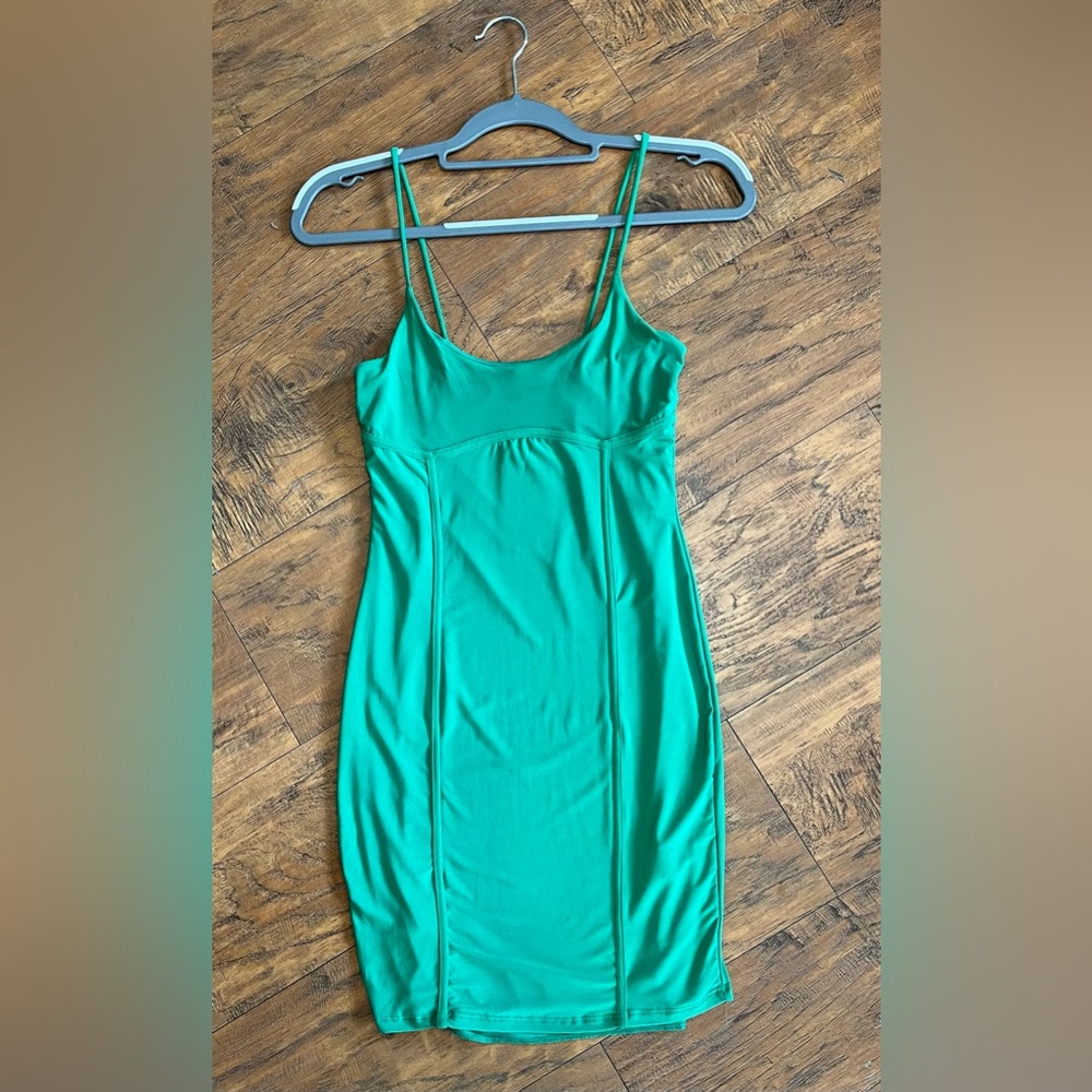 Saints 21 bodycon mini dress Kelly green spaghetti straps seam detail Wmns small